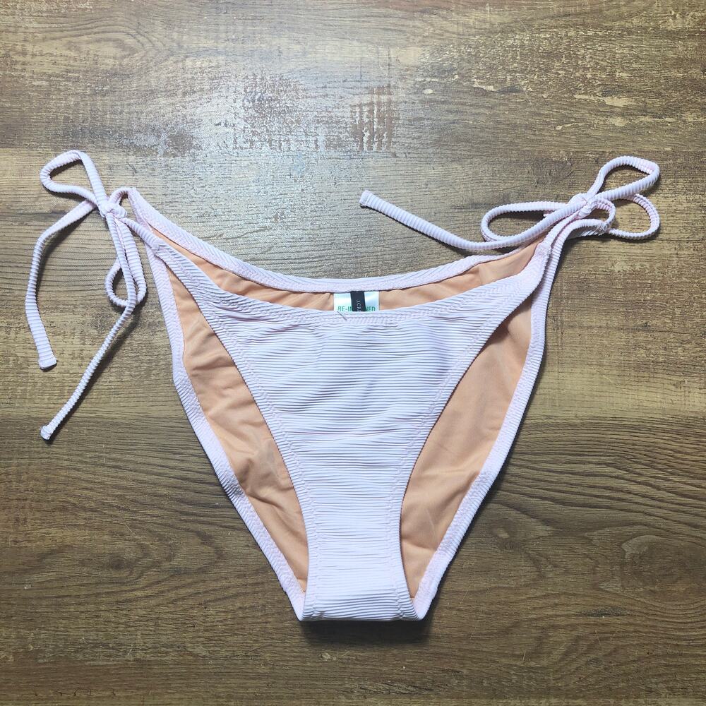 J. Crew Ribbed Curved-Waist Cheeky String Bikini Bottom Medium Light Pink BE805
